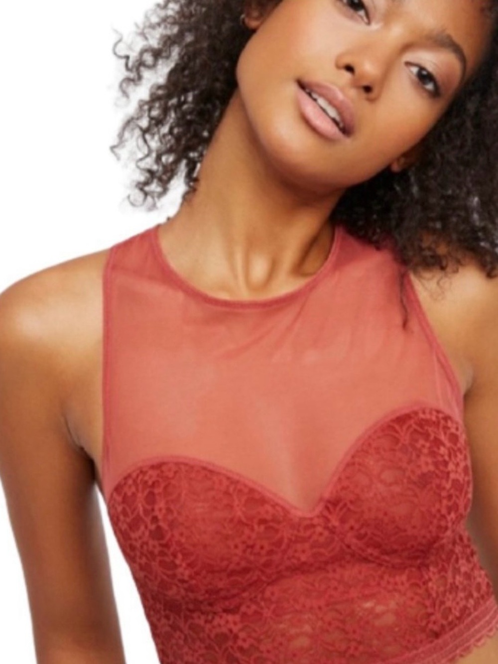 Free People Rust Mesh & Lace Longline Bralette